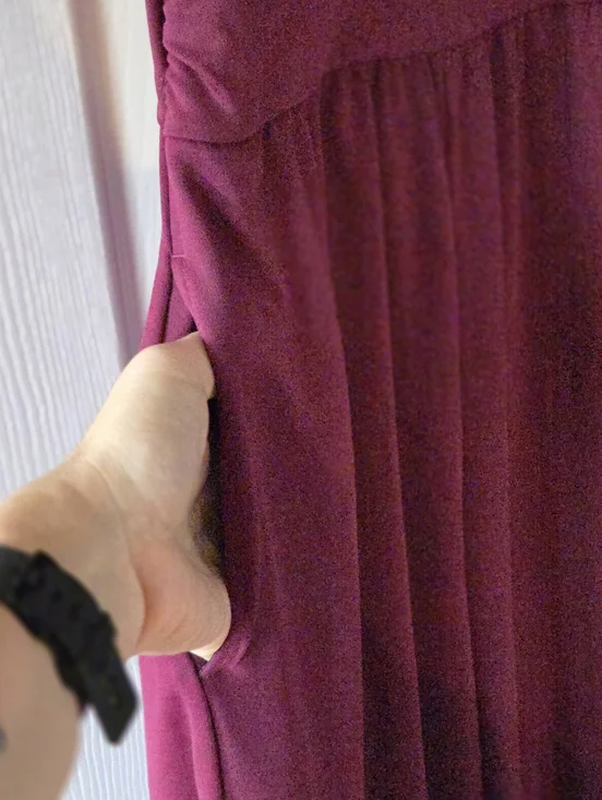 HALARA Sleeveless V-Neck Wide-Leg Ruched Pocket Jumpsuit Zinfandel Burgundy Easy - Picture 8 of 16